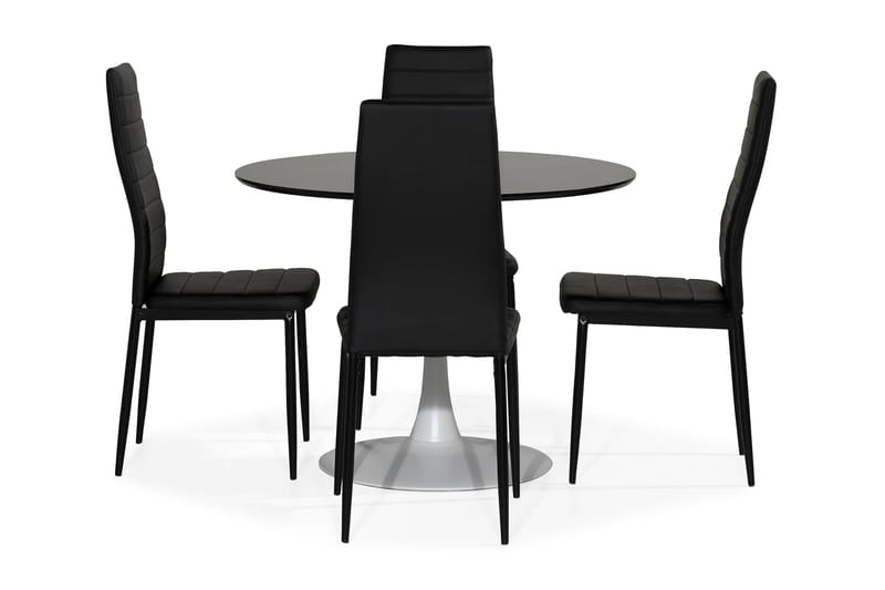 ANANTA Bord Grå 100 Rund + 4 TEKLA Stol Svart/Metall - Matgrupp & matbord med stolar