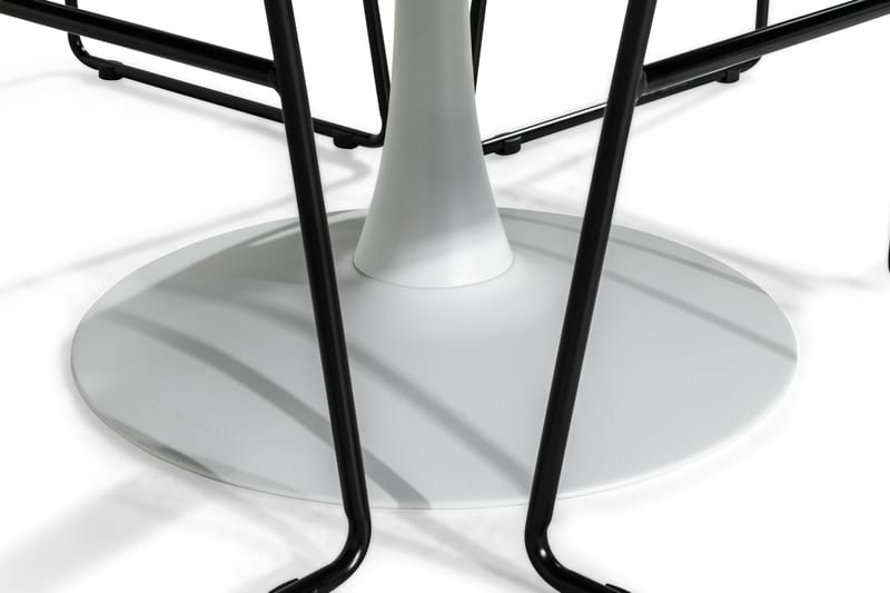 ANANTA Bord Vit 100 Rund + 4 FRIO Stol Svart PU/Metall - Matgrupp & matbord med stolar