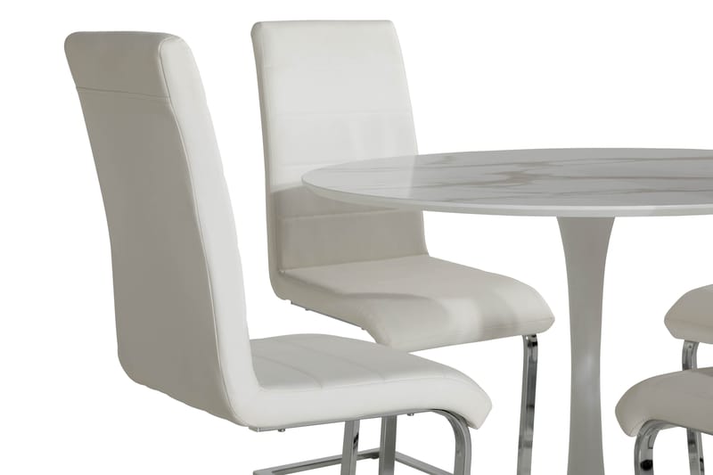 ANANTA Bord Vit 100 Rund + 4 SALA Stol Vit PU/Krom - Möbler - Matplats - Matgrupp & matbord med stolar