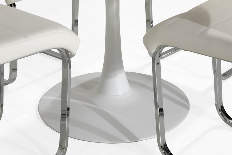 ANANTA Bord Vit 100 Rund + 4 SALA Stol Vit PU/Krom - Möbler - Matplats - Matgrupp & matbord med stolar