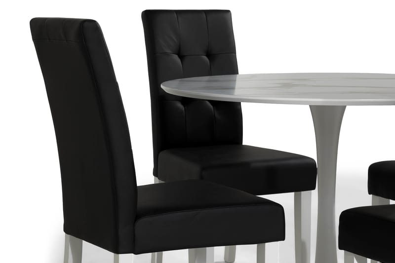 ANANTA Bord Vit 100 Rund + 4 STILO Stol Svart PU - Möbler - Matplats - Matgrupp & matbord med stolar