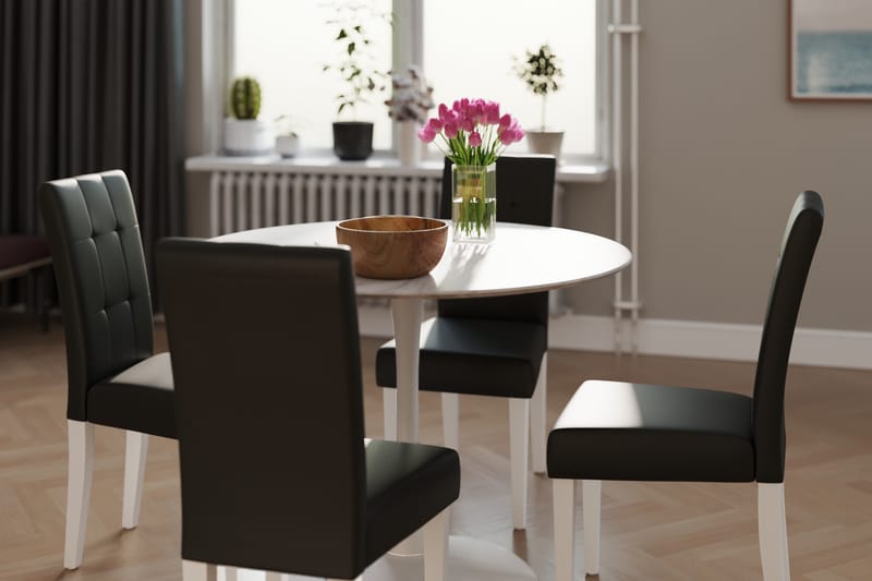 ANANTA Bord Vit 100 Rund + 4 STILO Stol Svart PU - Möbler - Matplats - Matgrupp & matbord med stolar
