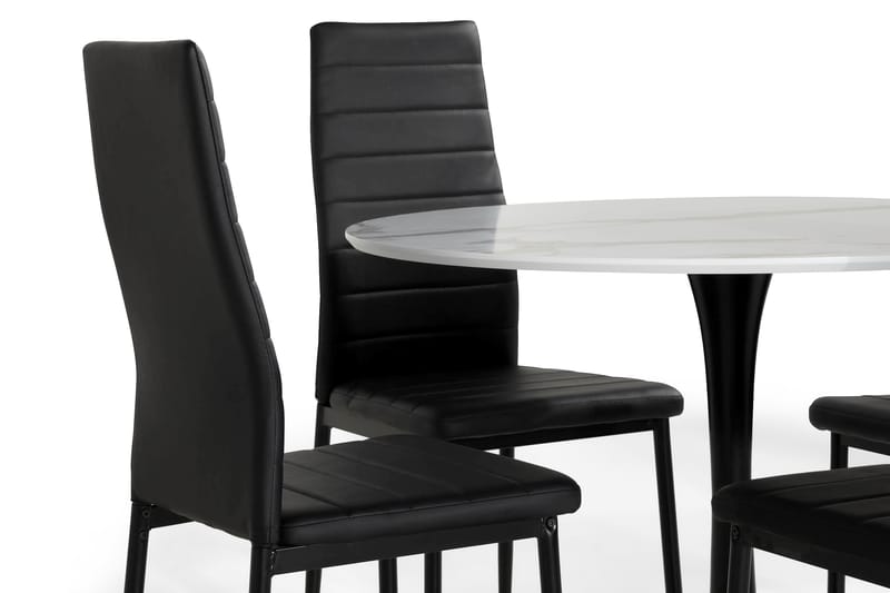 ANANTA Bord Vit 100 Rund + 4 TEKLA Stol Svart/Metall - Matgrupp & matbord med stolar