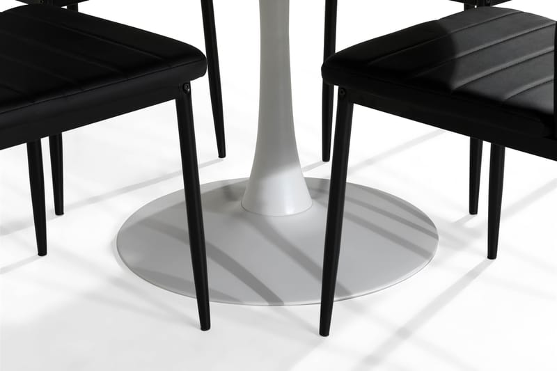 ANANTA Bord Vit 100 Rund + 4 TEKLA Stol Svart/Metall - Matgrupp & matbord med stolar