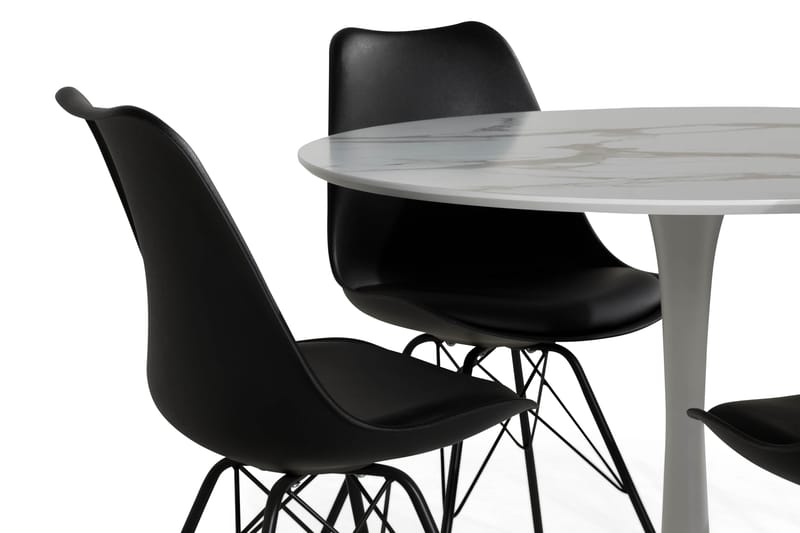 ANANTA Bord Vit 100 Rund + 4 ZENIT Stol Svart PU/Metall - Möbler - Matplats - Matgrupp & matbord med stolar