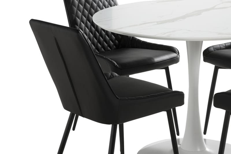 ANANTA Matbord 100 cm Runt Vit + 4 HUGGNING Stolar Svart - Möbler - Matplats - Matgrupp & matbord med stolar