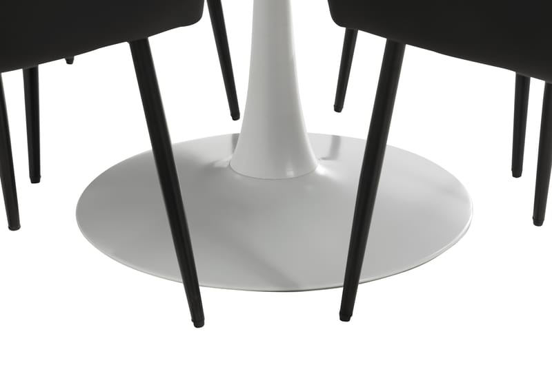 ANANTA Matbord 100 cm Runt Vit + 4 HUGGNING Stolar Svart - Matgrupp & matbord med stolar