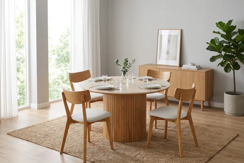Arvo Matgrupp runt 120 cm Ek med 4 Amelia Matstolar med Dyna - Ek - Möbler - Matplats - Matgrupp & matbord med stolar