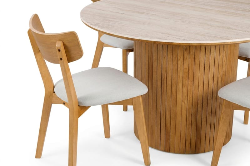 Arvo Matgrupp runt 120 cm Ek med 4 Amelia Matstolar med Dyna - Ek - Möbler - Matplats - Matgrupp & matbord med stolar