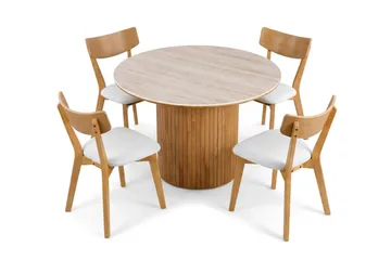 Arvo Matgrupp runt 120 cm Ek med 4 Amelia Matstolar med Dyna - Ek - Möbler - Matplats - Matgrupp & matbord med stolar