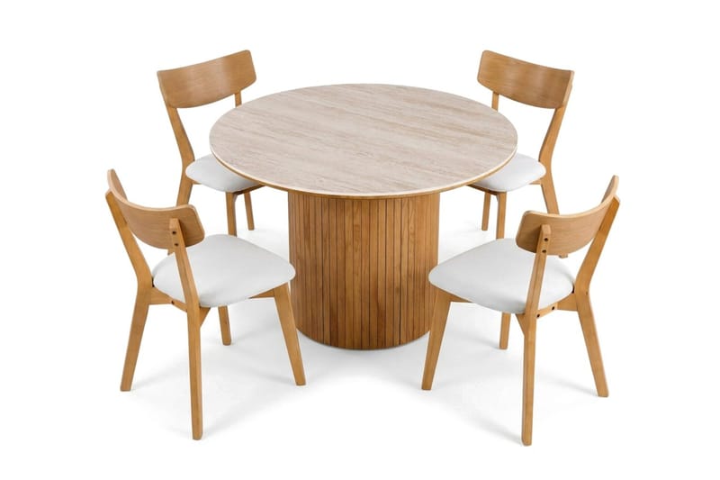 Arvo Matgrupp runt 120 cm Ek med 4 Amelia Matstolar med Dyna - Ek - Möbler - Matplats - Matgrupp & matbord med stolar
