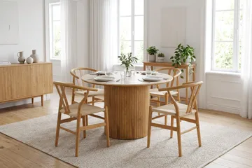Arvo Matgrupp runt 120 cm Ek med 4 Dastoori Matstolar - Ek - Möbler - Matplats - Matgrupp & matbord med stolar