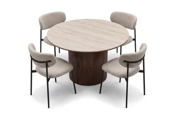 Arvo Matgrupp runt 120 cm Valnöt med 4 Lucy Matstolar - Valnöt - Möbler - Matplats - Matgrupp & matbord med stolar
