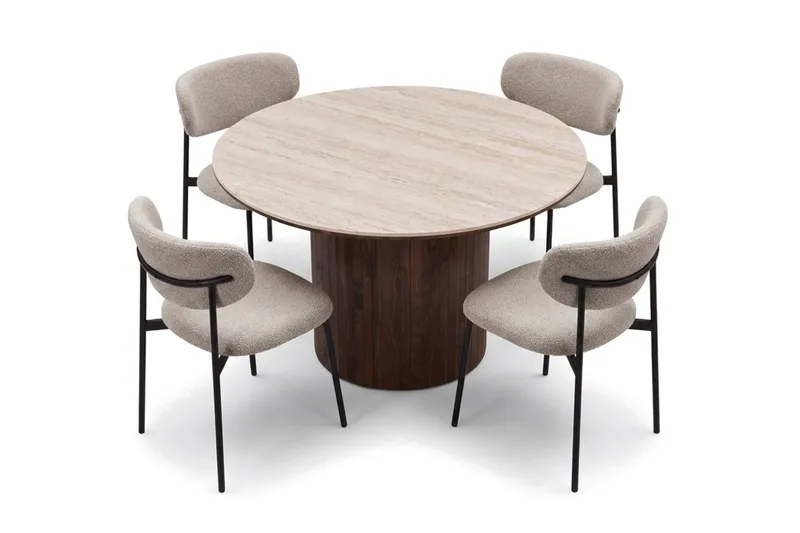 Arvo Matgrupp runt 120 cm Valnöt med 4 Lucy Matstolar - Valnöt - Möbler - Matplats - Matgrupp & matbord med stolar