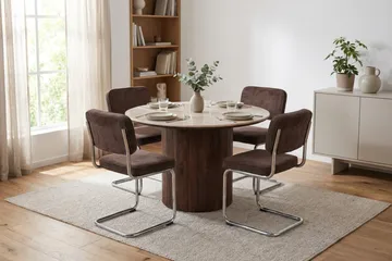 Arvo Matgrupp runt 120 cm Valnöt med 4 Milva Matstolar - Valnöt - Möbler - Matplats - Matgrupp & matbord med stolar