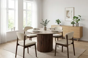 Arvo Matgrupp runt 120 cm Valnöt med 4 Nala Matstolar - Valnöt - Möbler - Matplats - Matgrupp & matbord med stolar