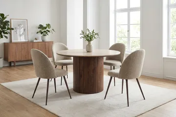 Arvo Matgrupp runt 120 cm Valnöt med 4 Nibe Plus Matstolar - Valnöt - Möbler - Matplats - Matgrupp & matbord med stolar
