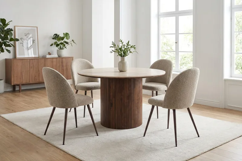 Arvo Matgrupp runt 120 cm Valnöt med 4 Nibe Plus Matstolar - Valnöt - Möbler - Matplats - Matgrupp & matbord med stolar