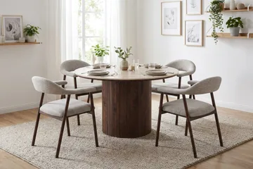 Arvo Matgrupp runt 120 cm Valnöt med 4 Ronja Matstolar - Valnöt/Valnöt - Möbler - Matplats - Matgrupp & matbord med stolar