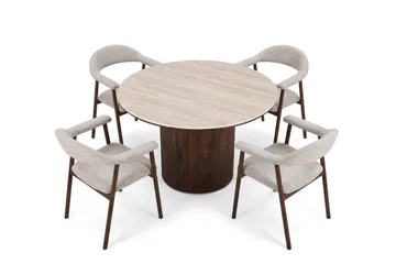 Arvo Matgrupp runt 120 cm Valnöt med 4 Ronja Matstolar - Valnöt/Valnöt - Möbler - Matplats - Matgrupp & matbord med stolar