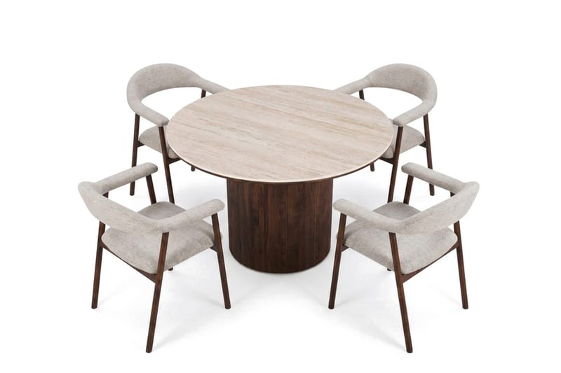 Arvo Matgrupp runt 120 cm Valnöt med 4 Ronja Matstolar - Valnöt/Valnöt - Möbler - Matplats - Matgrupp & matbord med stolar
