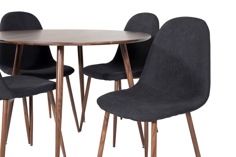 ATAUN Matbord 100 cm Runt Brun + 4 SOBRIDO Stolar Svart - Möbler - Matplats - Matgrupp & matbord med stolar