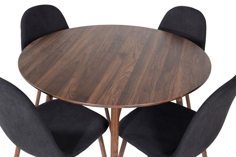 ATAUN Matbord 100 cm Runt Brun + 4 SOBRIDO Stolar Svart - Möbler - Matplats - Matgrupp & matbord med stolar