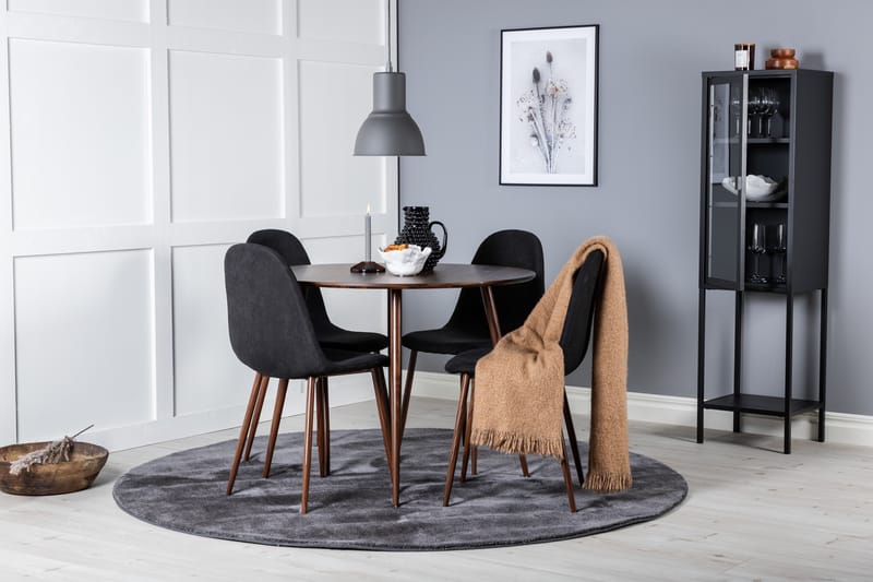 ATAUN Matbord 100 cm Runt Brun + 4 SOBRIDO Stolar Svart - Möbler - Matplats - Matgrupp & matbord med stolar