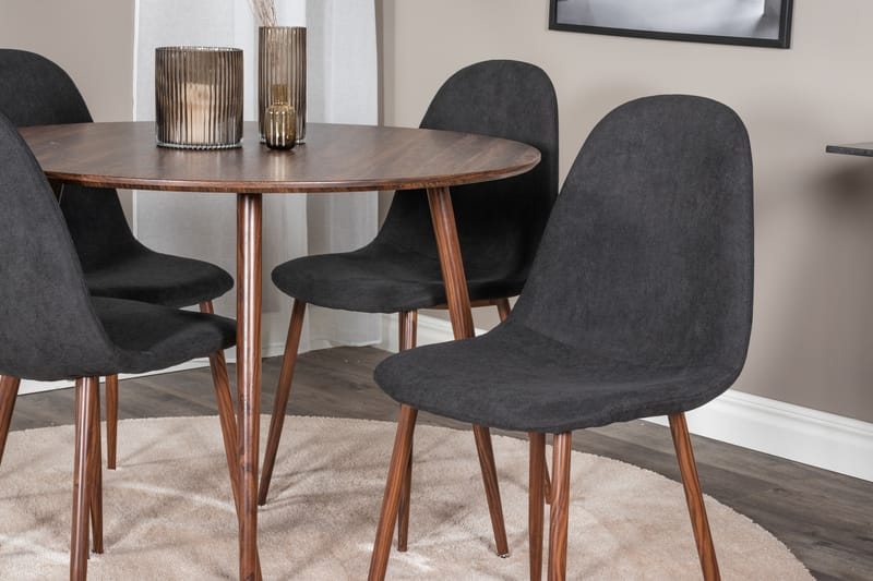 ATAUN Matbord 100 cm Runt Brun + 4 SOBRIDO Stolar Svart - Möbler - Matplats - Matgrupp & matbord med stolar