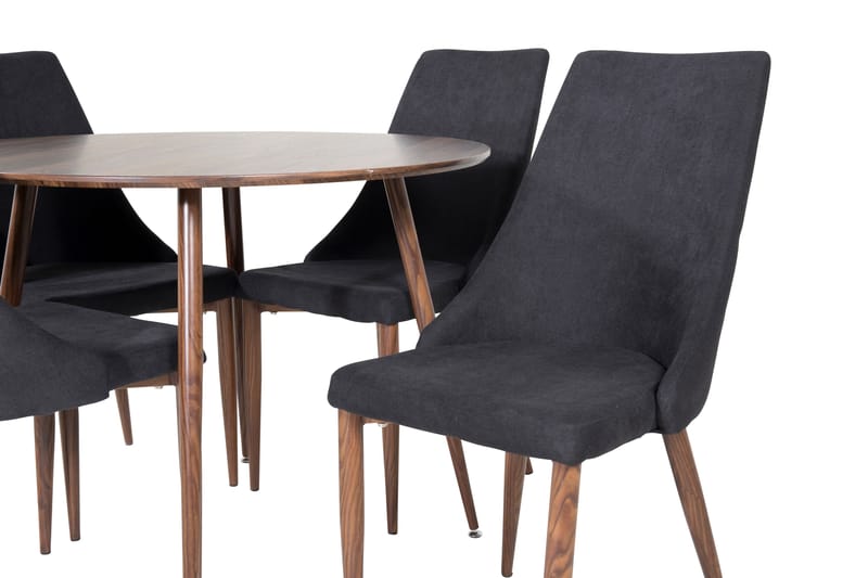 ATAUN Matbord 100 cm Runt Brun + 4 TRAGUNTIA Stolar Svart - Möbler - Matplats - Matgrupp & matbord med stolar