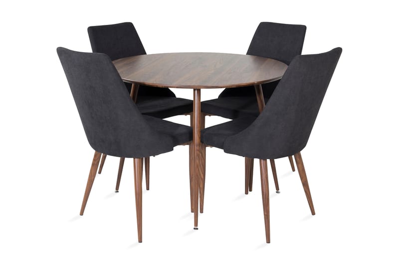 ATAUN Matbord 100 cm Runt Brun + 4 TRAGUNTIA Stolar Svart - Möbler - Matplats - Matgrupp & matbord med stolar