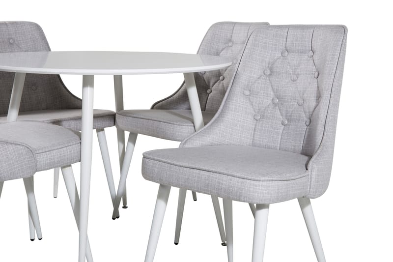 ATAUN Matbord 100 cm Runt Vit + 4 CARRERA Stolar Grå - Möbler - Matplats - Matgrupp & matbord med stolar