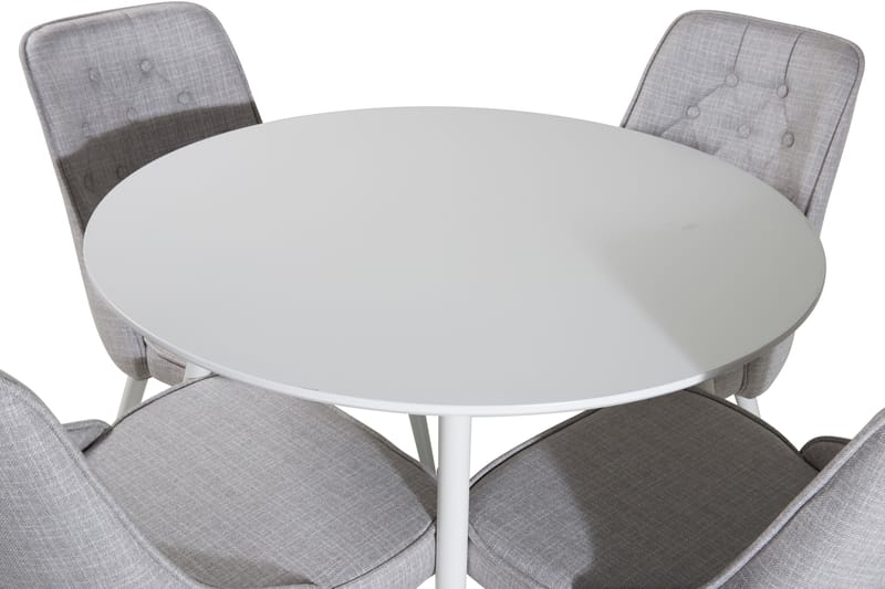 ATAUN Matbord 100 cm Runt Vit + 4 CARRERA Stolar Grå - Möbler - Matplats - Matgrupp & matbord med stolar
