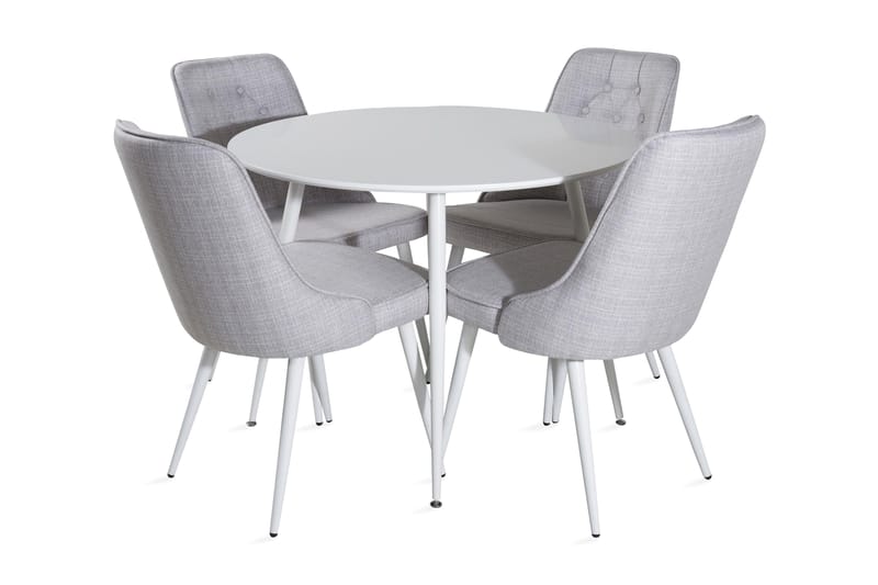 ATAUN Matbord 100 cm Runt Vit + 4 CARRERA Stolar Grå - Möbler - Matplats - Matgrupp & matbord med stolar