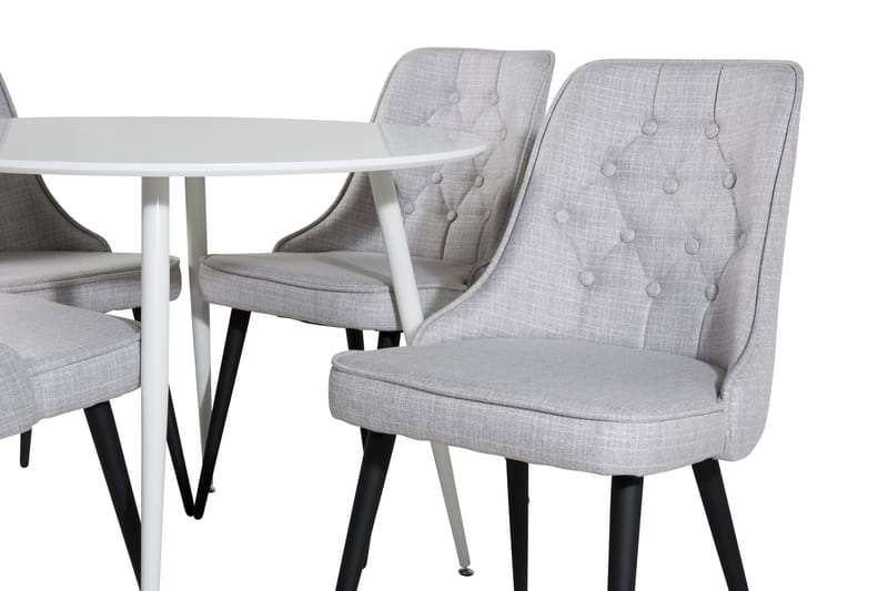 ATAUN Matbord 100 cm Runt Vit + 4 CARRERA Stolar Grå - Möbler - Matplats - Matgrupp & matbord med stolar
