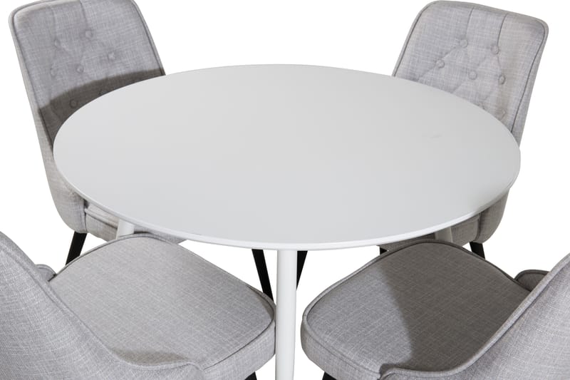 ATAUN Matbord 100 cm Runt Vit + 4 CARRERA Stolar Grå - Möbler - Matplats - Matgrupp & matbord med stolar
