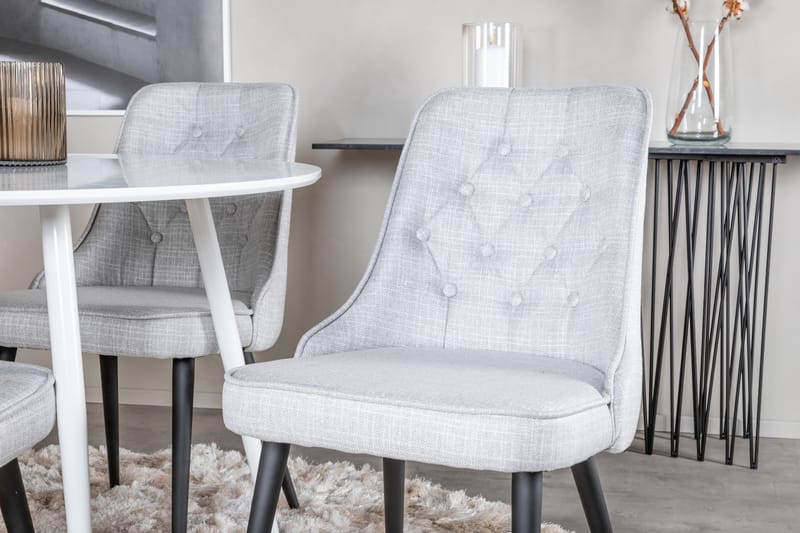 ATAUN Matbord 100 cm Runt Vit + 4 CARRERA Stolar Grå - Möbler - Matplats - Matgrupp & matbord med stolar