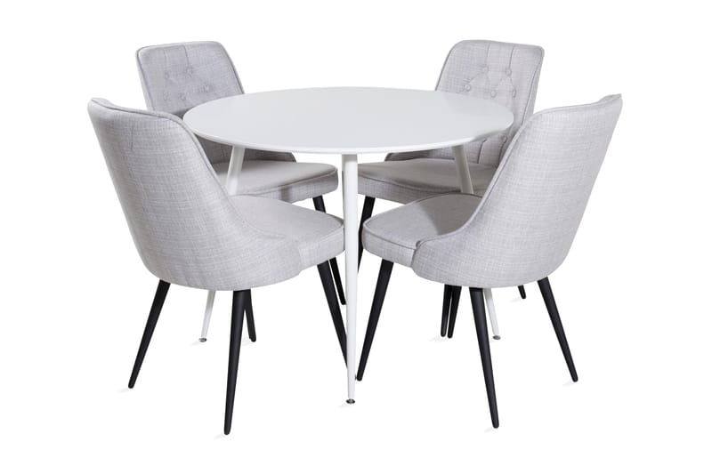 ATAUN Matbord 100 cm Runt Vit + 4 CARRERA Stolar Grå - Möbler - Matplats - Matgrupp & matbord med stolar