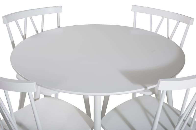 ATAUN Matbord 100 cm Runt Vit + 4 COMO Stolar - Möbler - Matplats - Matgrupp & matbord med stolar