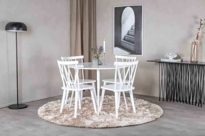 ATAUN Matbord 100 cm Runt Vit + 4 COMO Stolar - Möbler - Matplats - Matgrupp & matbord med stolar