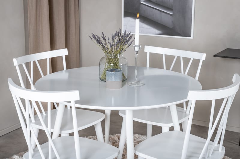 ATAUN Matbord 100 cm Runt Vit + 4 COMO Stolar - Möbler - Matplats - Matgrupp & matbord med stolar