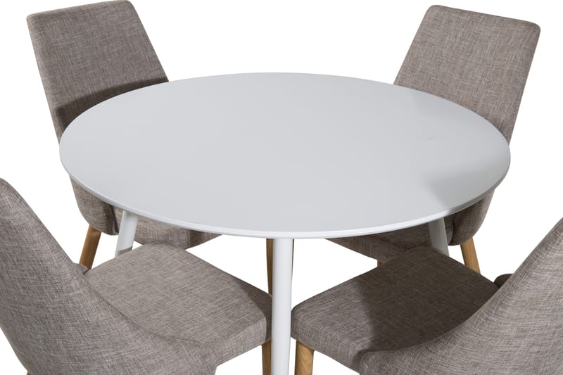 ATAUN Matbord 100 cm Runt Vit + 4 LISITA Stolar Ljusgrå/Ek - Matgrupp & matbord med stolar