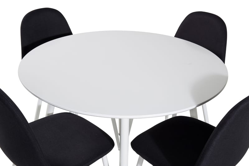 ATAUN Matbord 100 cm Runt Vit + 4 SOBRIDO Stolar Svart - Möbler - Matplats - Matgrupp & matbord med stolar