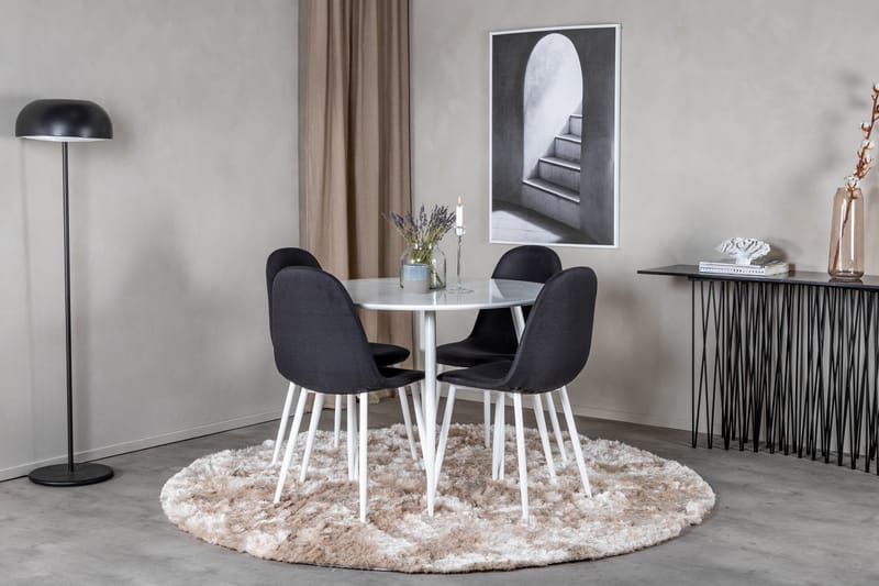 ATAUN Matbord 100 cm Runt Vit + 4 SOBRIDO Stolar Svart - Möbler - Matplats - Matgrupp & matbord med stolar