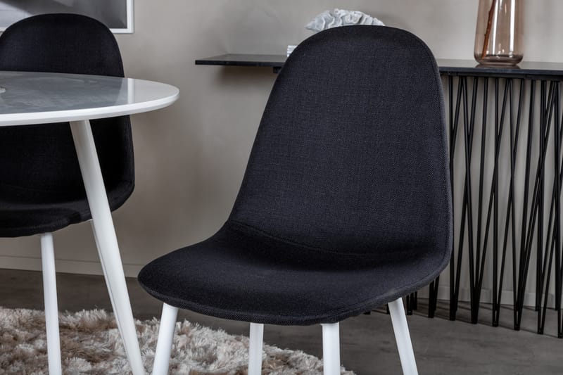 ATAUN Matbord 100 cm Runt Vit + 4 SOBRIDO Stolar Svart - Möbler - Matplats - Matgrupp & matbord med stolar