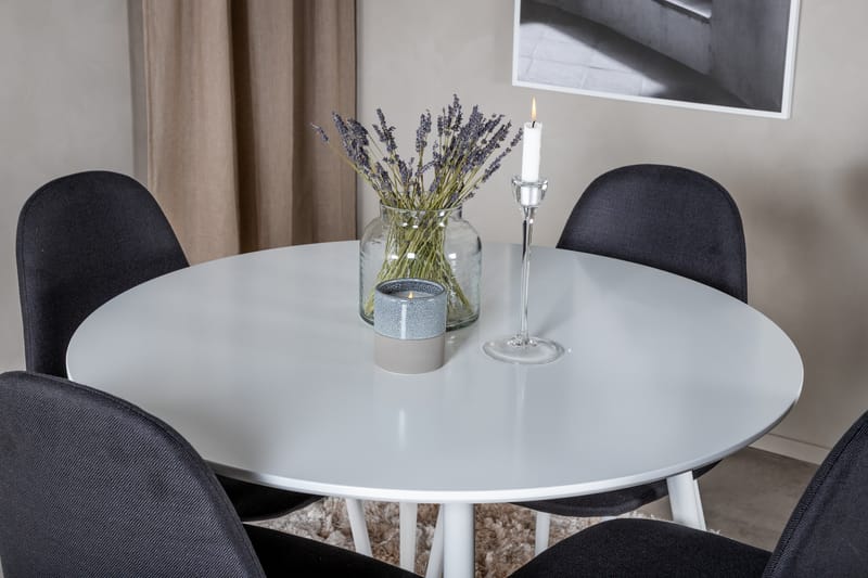 ATAUN Matbord 100 cm Runt Vit + 4 SOBRIDO Stolar Svart - Möbler - Matplats - Matgrupp & matbord med stolar