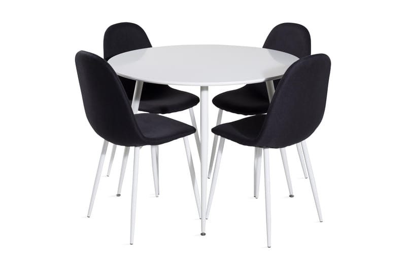 ATAUN Matbord 100 cm Runt Vit + 4 SOBRIDO Stolar Svart - Möbler - Matplats - Matgrupp & matbord med stolar