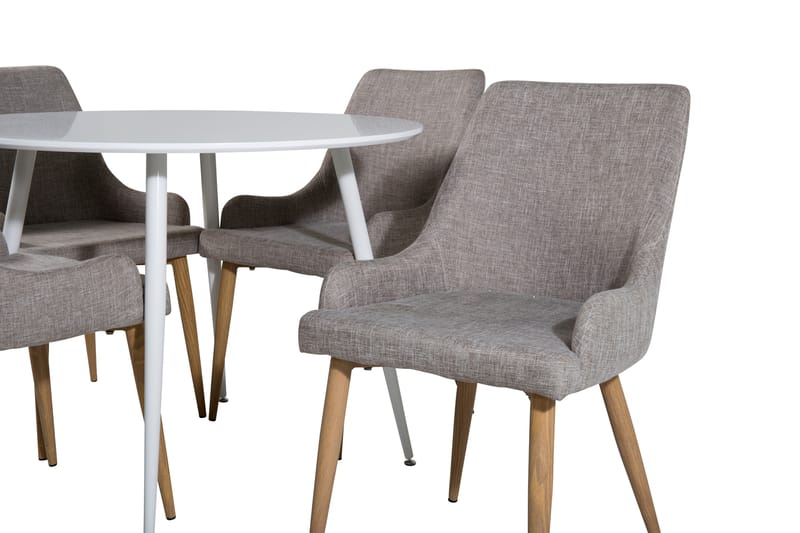 ATAUN Matbord 100 cm Runt Vit + 4 PEDER Stolar Ljusgrå/Ek - Möbler - Matplats - Matgrupp & matbord med stolar