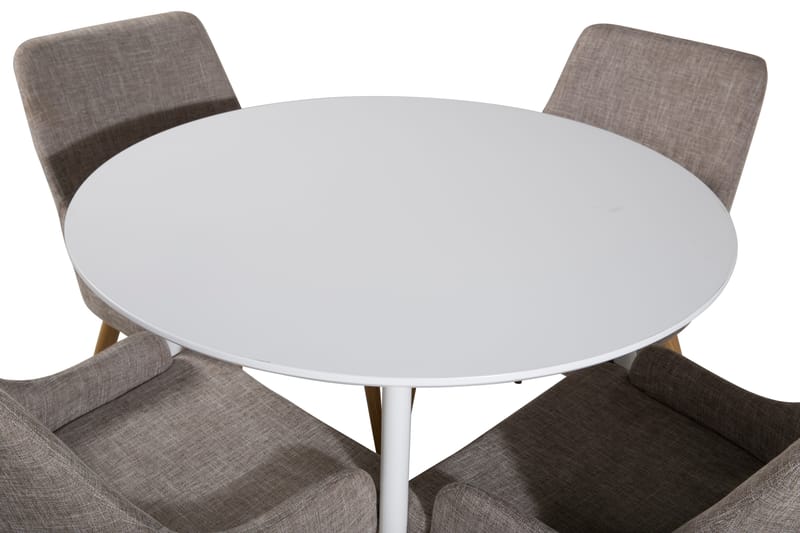 ATAUN Matbord 100 cm Runt Vit + 4 PEDER Stolar Ljusgrå/Ek - Möbler - Matplats - Matgrupp & matbord med stolar