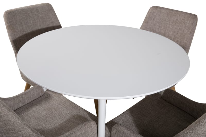 ATAUN Matbord 100 cm Runt Vit + 4 PEDER Stolar Ljusgrå/Ek - Matgrupp & matbord med stolar
